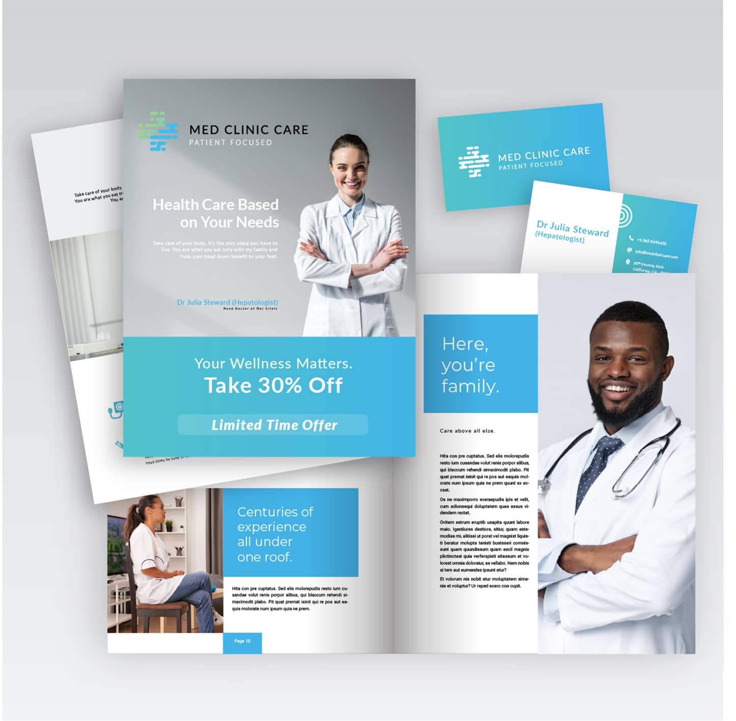 Two pages of medical brochure templates